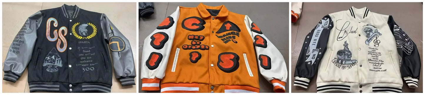 Embroidery Varsity Jacket Men PU Leather Sleeves Oversized Bomber Jackets Women Baseball Coats Streetwear Men Clothing