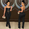 Sexy Solid Color Women's 2-Piece Slim Fit Open Back Zipper Tank Top+High Waist Trouser Set Amazing Bust Wrapping Street Clothing