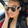 Oversized Punk Rhinestones Sunglasses Women 2024 Luxury Brand One-Piece Y2K Sports Sun Glasses for Lady Steampunk Eyewear UV400