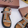 Wish Color Block Flat Bottom Square Head Sandals Women's Crossbody Woven Sports Style Magic Tape Beach Slippers