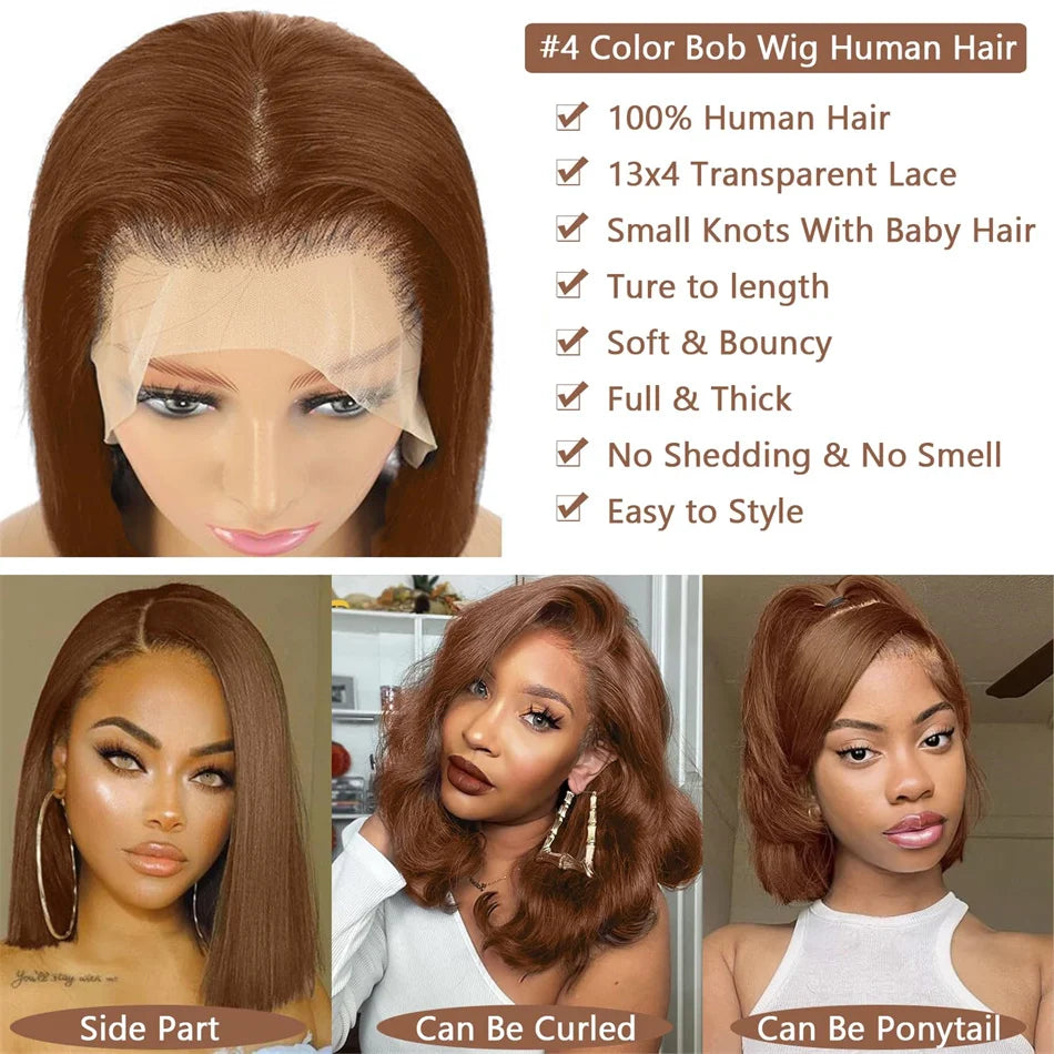 Hot Red Bob Wig 13x4 Lace Front Human Hair Wigs For Women Brazilian Bone Straight Red Colored Lace Frontal Wigs 10 12 14 16 Inch
