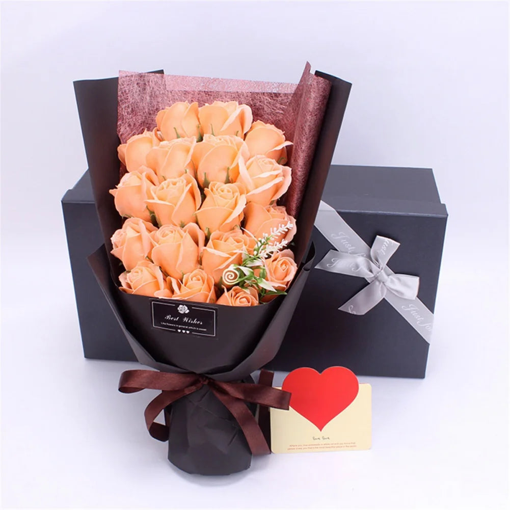 18Pcs/Box Soap Flower Bouquet Beautiful Flora Scented Bath Soap Flower in Gift Box for Anniversary Valentine's Day Mother Day