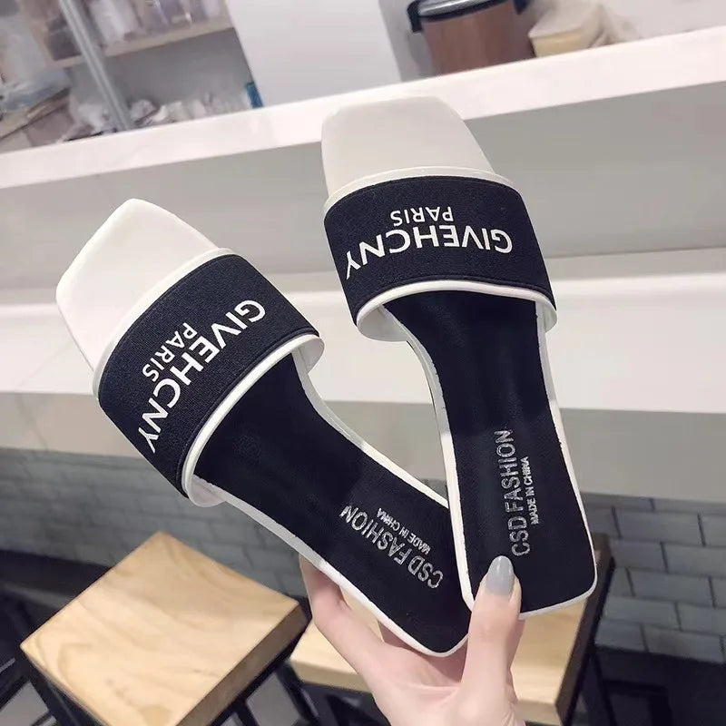 Luxury Design Women's Summer Letter Flat Heel Slippers 2024 Outdoor Trendy Ladies Sandals Female Beach Slippers