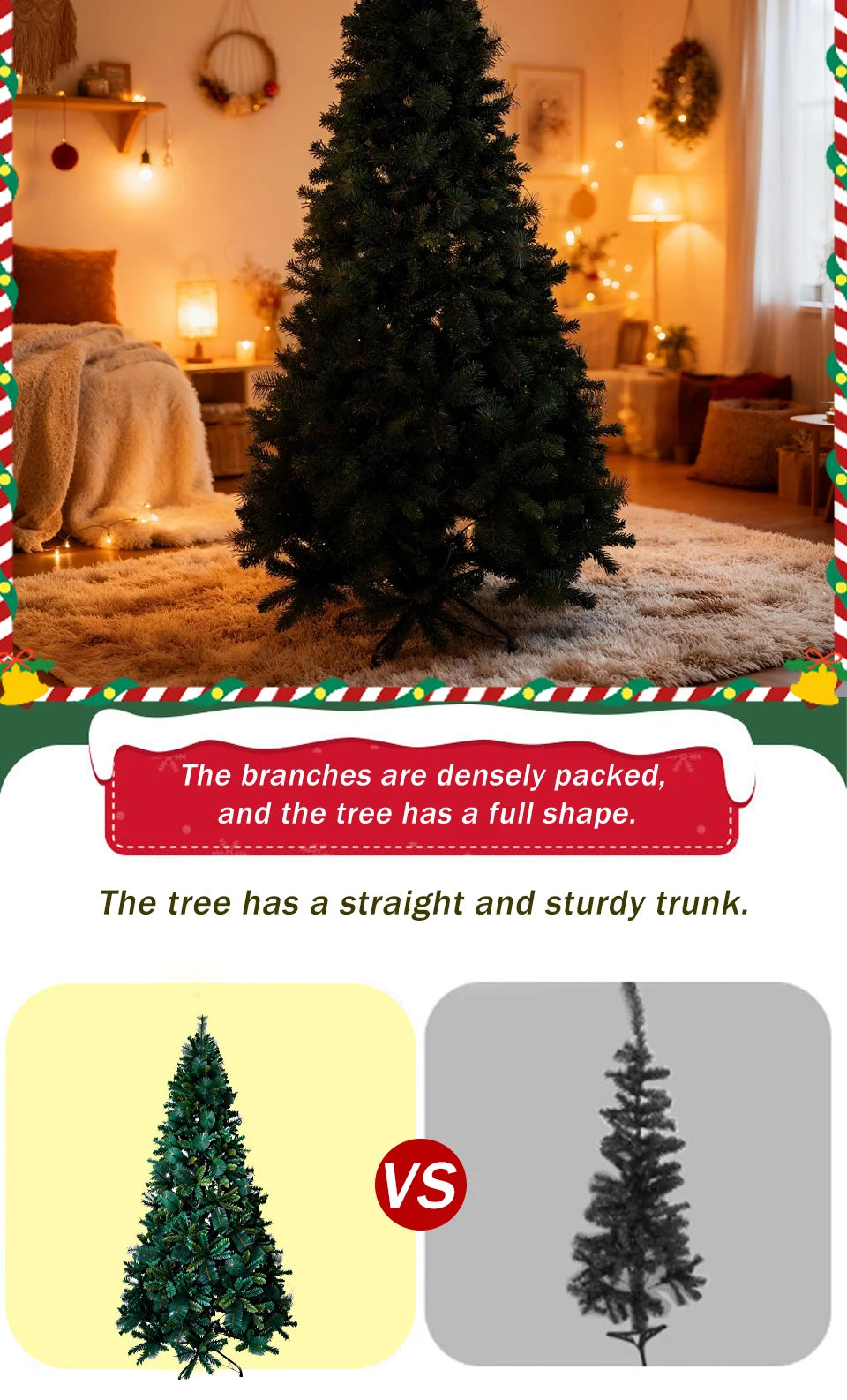180/210/240cm Pop Up Pre-Lit Christmas Tree,Artificial Pine Needle & PVC Mixed Tree with Iron Base,Easy Setup Holiday Decoration