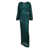 Women Sequins Splice Dress V Neck Full Sleeve A Line Evening Dresses Party Solid High Waist Long Skirts Office Lady Prom