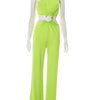 Beyprern Women's Open Back Cutout Jumpsuits With Snake Tirm Sexy Rompers Summer Lace-Back Bandage Wide Legs Jumpsuits Overalls