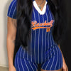 Women's V Neck Casual Jumpsuit One Piece Tight Short Rompers Sports Clothes Baseball Letter Print Summer Outfit New Fashion 2023