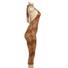 Floral Print Summer Skinny Capris Pants Jumpsuits Women Sexy Sleeveless Lace Up Halter Backless Ruched Peach Hips Slim Rompers