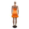 Bodycon Women Backless Lace Up Halter See Through Sequins Mesh Patchwork Sexy Party Dress Feather Hem Fashion Night Club Dress