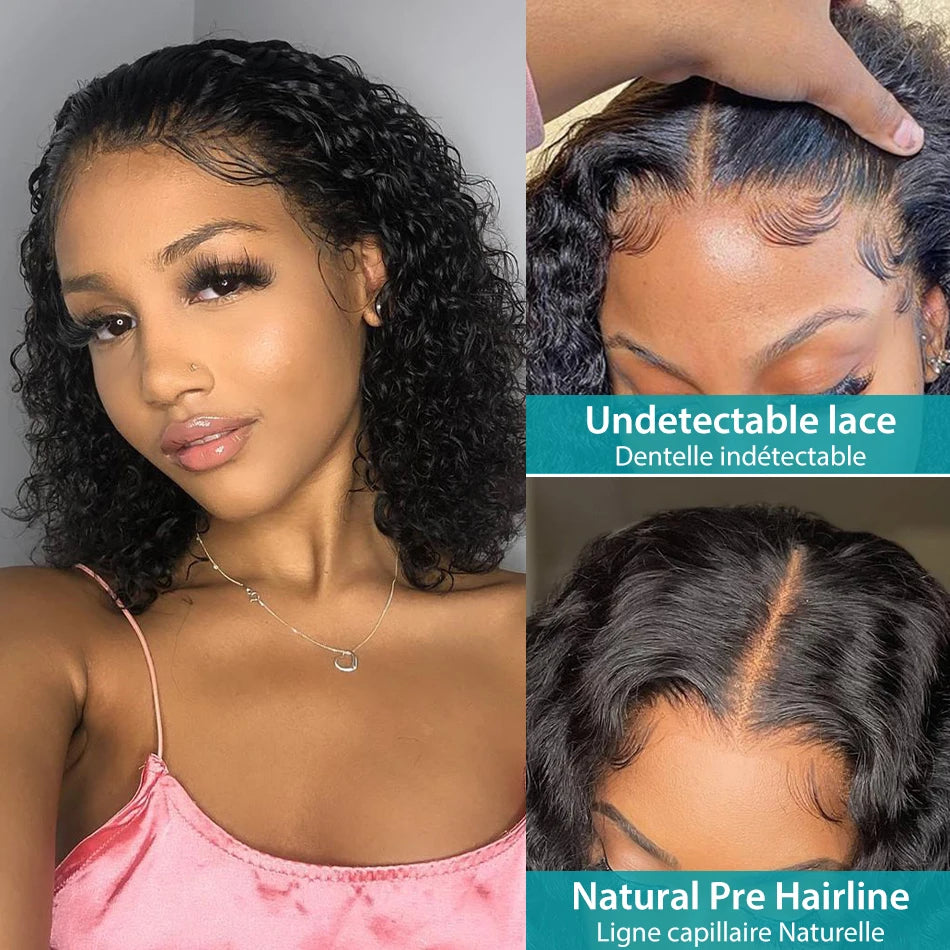 13x4 Bob Wigs Jerry Curly Short Pixie Cut Water Wave Wigs Human Hair Natural Black Brazilian Deep Curly Wigs For Black Woman