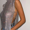 Sexy Rhinestone Backless Party Crop Top Women Glitter Turtleneck TShirt Adjustable Metal Chain Summer Nightculb Diamond Tank Top