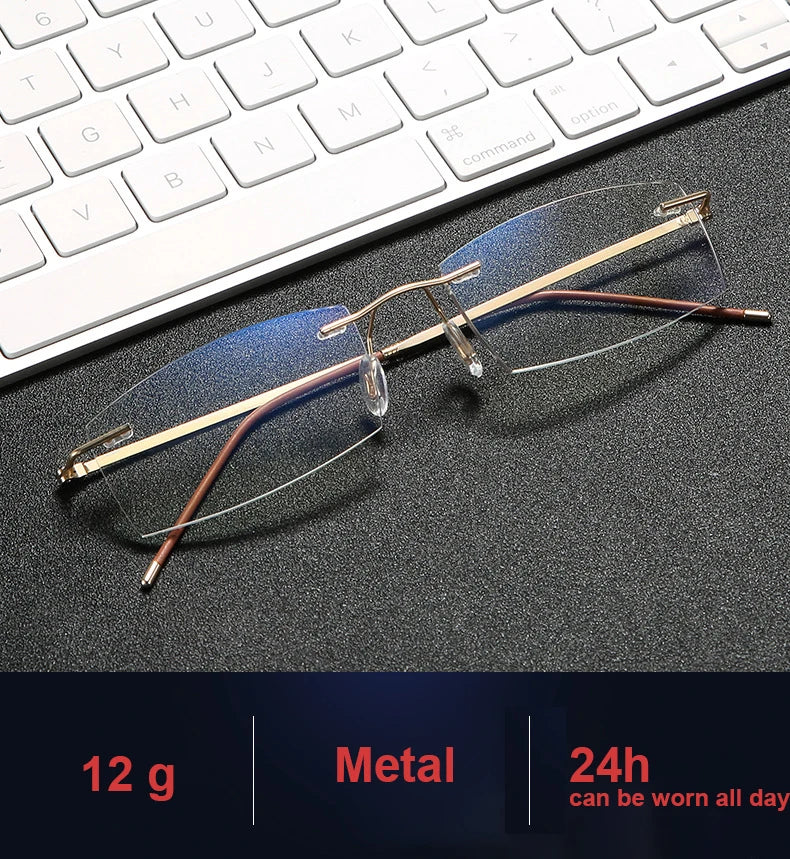 Men Blue Light Blocking Reading Glasses Women Dimond Cutting Rimless Eyeglasses Frame Anti Fatigue Hyperopia Presbyopic Eyewear
