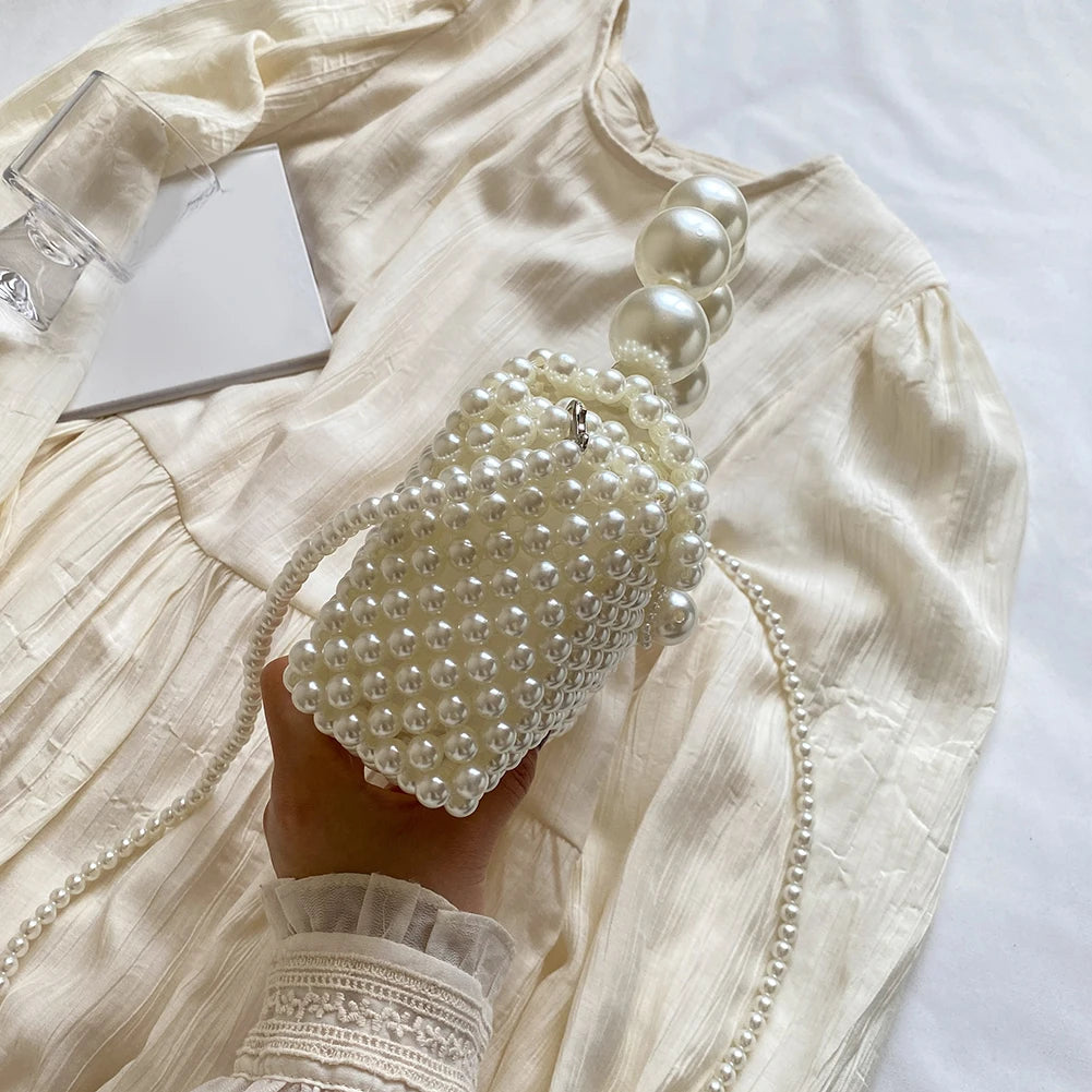 2024 Newest Handmade Pearl Knitting Evening Handbag Luxury Women's Snall Crossbody Bag High-end Hand-Woven Elegant Clutch Purses