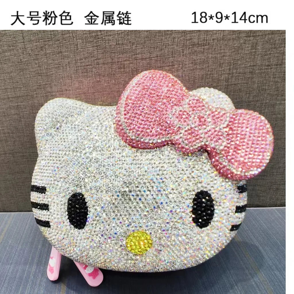 Hello Kitty Diamond Bag Sanrio Cute Cartoon lipstick bag  Fashion Girl Messenger Bag Handmade Diamond Inlaid Handbag Girl Gifts