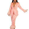 Wmstar Two Piece Set Women Turn Down Collar Feathers Patchwork Top and Pants Suit Matching Fall Clothes Wholesale Dropshpping