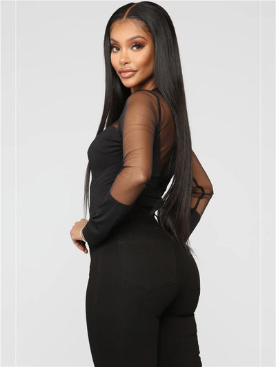HBLL Sexy Nightclub Outfits Long Sleeve Bodycon Jumpsuits Romper for Women Birthday Outfits Womans Clothing Mesh Bodysuit