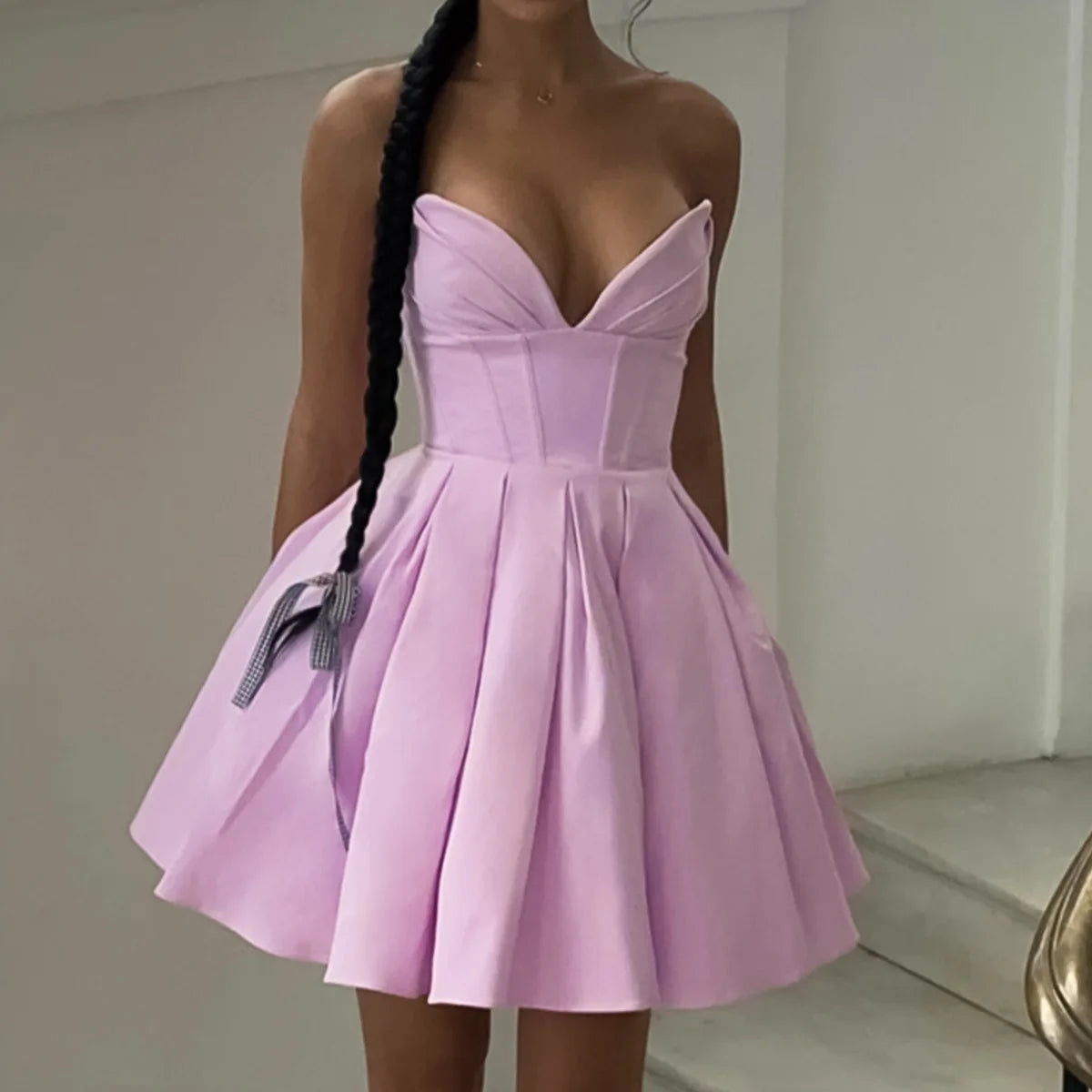Mingmingxi Summer Wedding Guest Dresses for Women 2024 New Arrivals Purple Corset Sexy Dress Mini Elegant Fit and Flare Dress