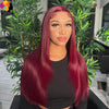 Burgundy Glueless Human Hair Wigs 13x4 Lace Front Wig Pre-Plucked Wear Go Straight Human Hair Lace Frontal Wigs for Black Women