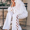 Wmstar 2 Piece Set Women Plus Size Hollow Out Sexy Young Daily Soft Full Sleeve Fashion Pants Wide Leg Wholesale Dropshipping