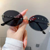 Vintage Metal Punk Sunglasses Rimless Oval Sun Glasses Trendy Frameless Shades UV400 Protection Gradient Glasses