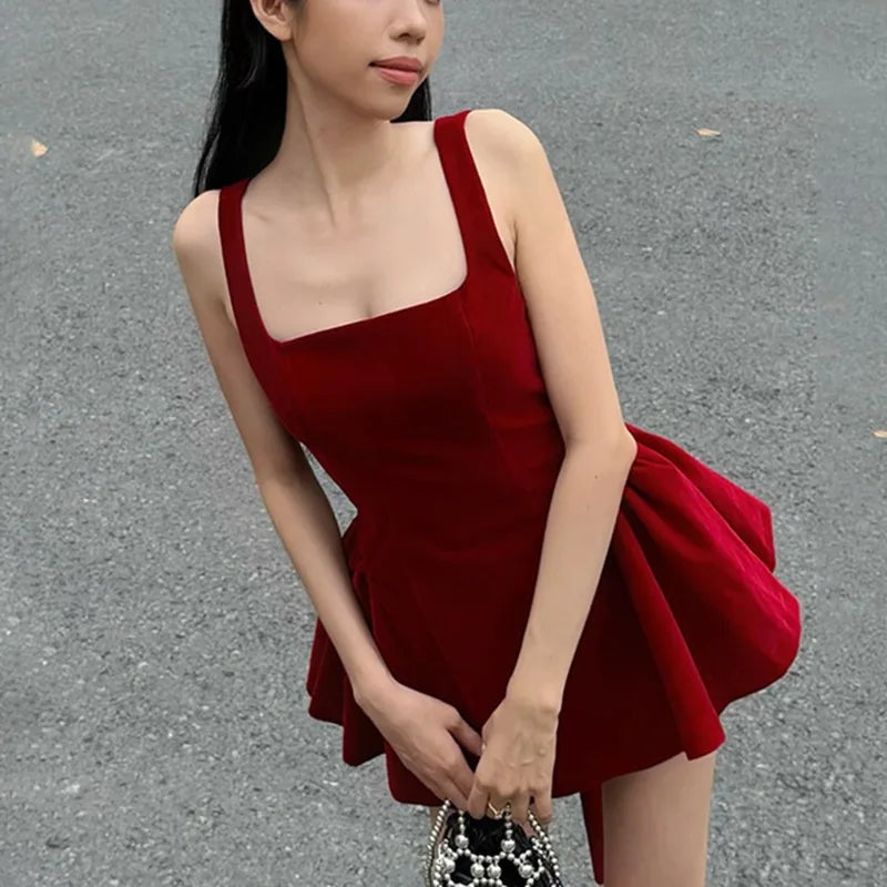 Tuularose Red Bow Dress Women's Sexy Backless Slim Tank Top A Line Dress Sleeveless Spaghetti Straps Luxury Party Evening Dress