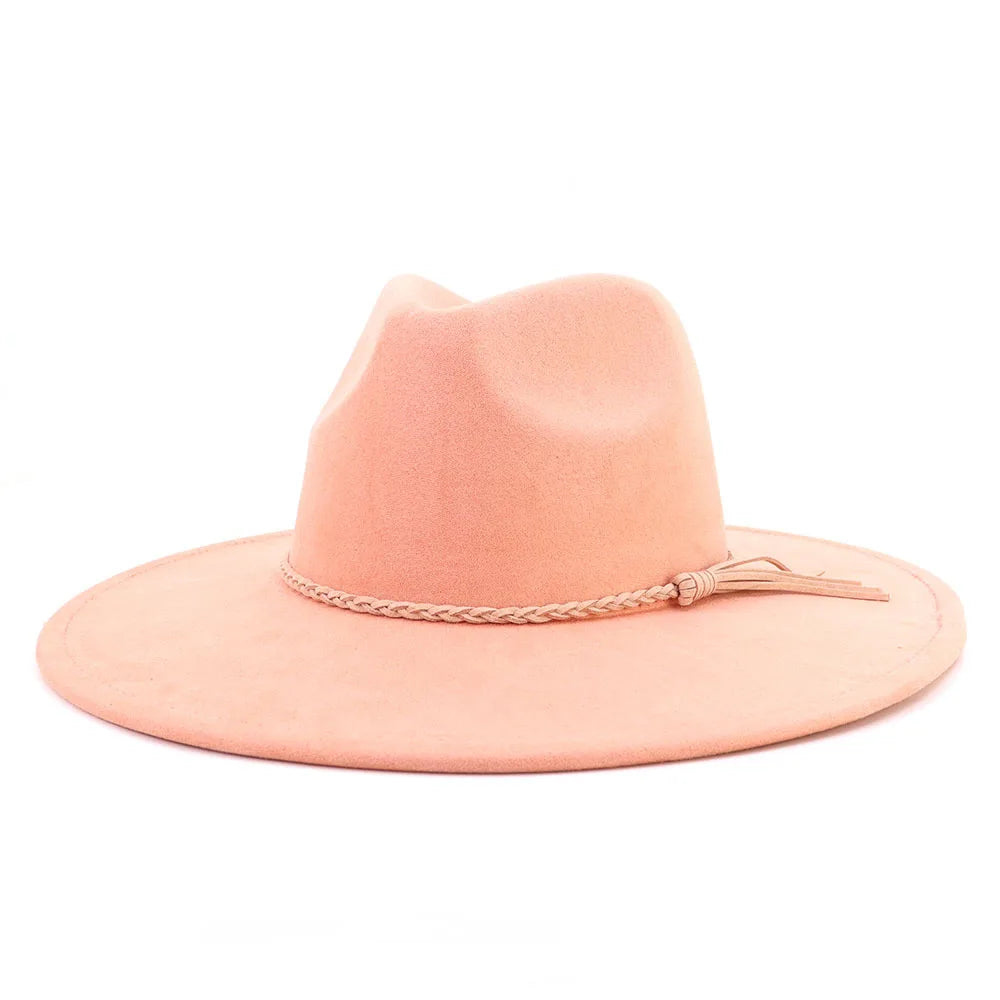 Suede Top Hat 9.5cm Wide Brim Fedora Hat Men Women Autumn Winter Felt Jazz Hats Classic Church Fedoras Chapeau Sombrero Mujer