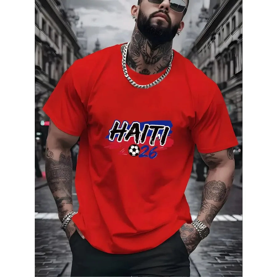 【New Arrival】Men Haiti 2026 Soccer Fan T-Shirt Red Short Sleeve Crewneck Tee Haitian Football Flag Inspired Tops