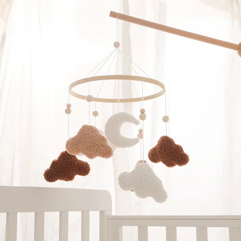 Baby Crib Mobile Bed Bell Rattle Toys Wooden Crochet Stars Pendant Bed Bell Toys Newborn Comfort Crib Bracket Hanging Toys Gifts