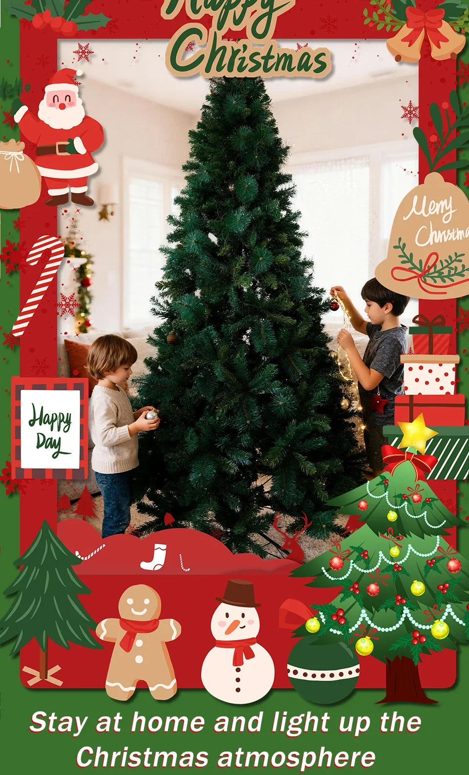 180/210/240cm Pop Up Pre-Lit Christmas Tree,Artificial Pine Needle & PVC Mixed Tree with Iron Base,Easy Setup Holiday Decoration