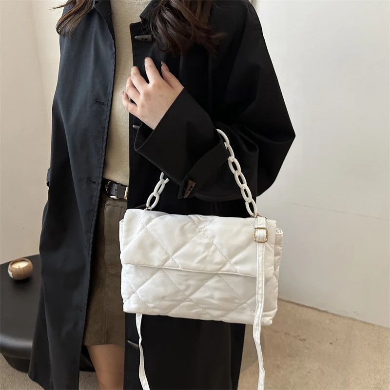 Acrylic Chain Crossbody Square Bags Casual Flap Women Commute Bags Quilted All-match Winter Large Capacity for Girls Shopping
