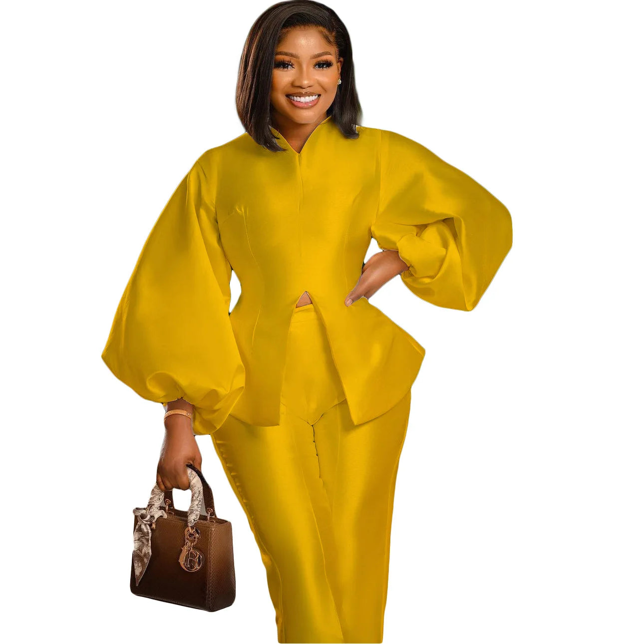 Plus Size Women African Clothes 2 Piece Set Danshiki Wedding Party Suits Ankara Trousers Puff Sleeve South Africa Outfits