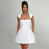 Elegant Womens White Square Collar Chic Mini Dress Luxury Short Dresses Casual Black Pink Evening Party Dresses Birthday Summer