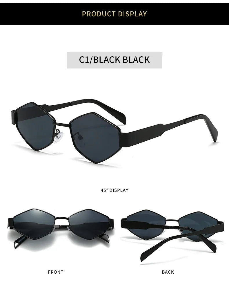 Polygonal Luxury Sunglasses Women Brand Fashion Rhombus Sun Glasses Woman 2024 Retro Vintage Metal Diamond Shades Eyewear
