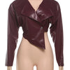Sisterlinda Faux Leather Single Button Crop Jacket Women Autumn Trend Cross Neck Full Sleeve Wild Style Classic Streetwear Coat