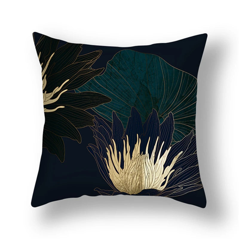 45x45cm gingko leaf polyester cushion cover black gold  waist pillowcase living room chair sofa home decoration