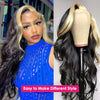 Skunk Stripe Human Hair Wig 1B/613 Highlight Blonde Straight Lace Front Wig 13x4 Colored Lace Front Human Hair Wigs 250 Density