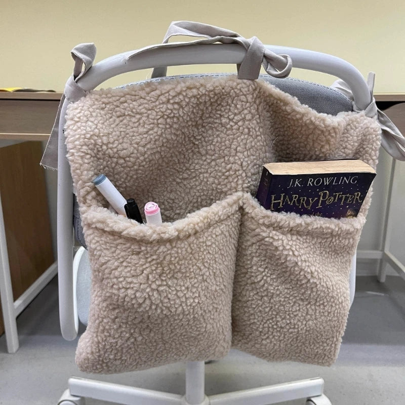 New Thick Plush Baby Crib Hanging Storage Bag Portable Double Pockets Newborn Cot Toy Organizer Bag Bed Headboard Storage Pouch