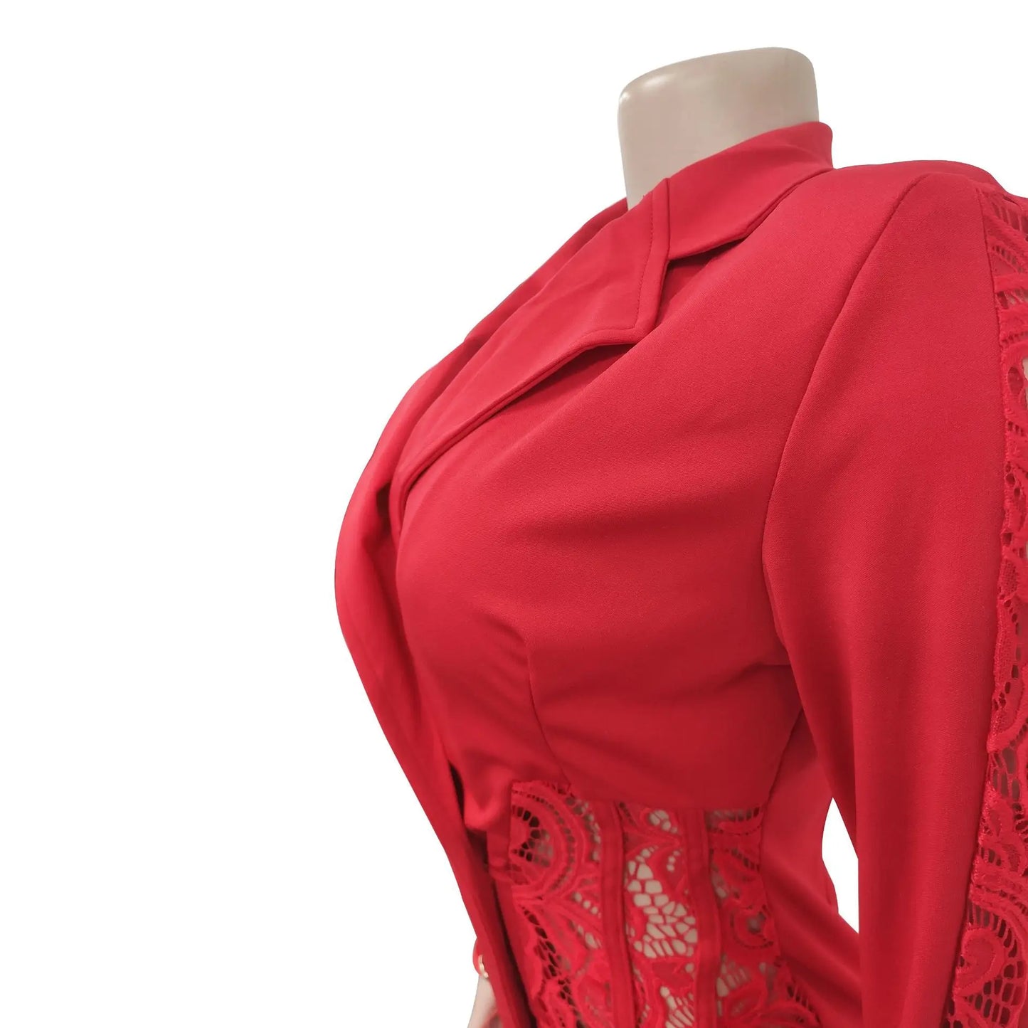FANAN Elegant Women Double Breasted Tassel Hem and Long Sleeve Notched Collar Lace Waist Patchwork Blazer Dress Vestidos 2022