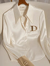 Elegant French Women's White Satin Shirt Turn-down Collar Long Sleeve Blouse Autumn/Winter for Women Casual Simple Office Lady