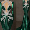Emerald Green Arabic Long Evening Dress Heavy Handmade Crystals Birthday Pageant Prom Dress Women Wedding Party Dress Customized