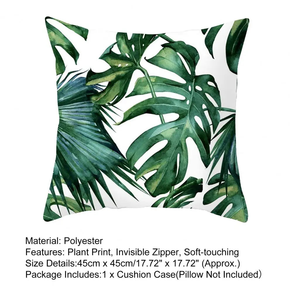 45cm Cushion Case Removable Polyester Green Plant Print Pillowcase Tropical Leaf Cactus Monstera Throw Cushion Cover Home Decor