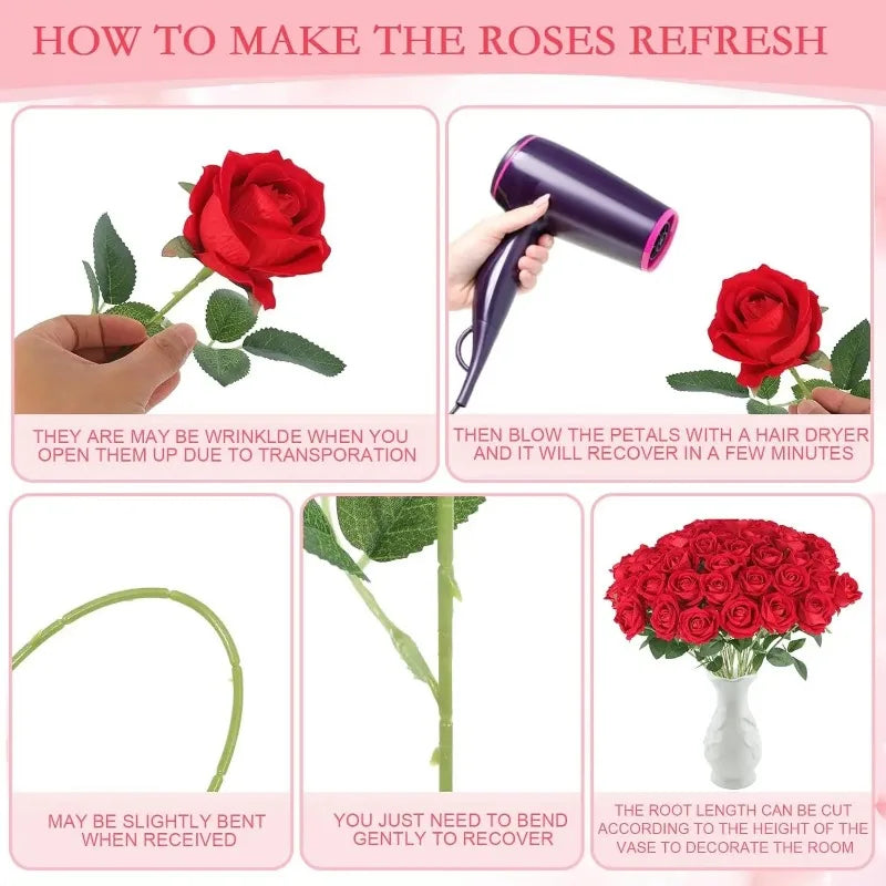 20 Pcs Artificial Velvet Silk Rose Flower Bouquet Real Looking Fake Roses Home Wedding Centerpieces Party Decorations