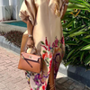 Freeacy Women's Elegant Floral Printed Maxi Dress Boat Neck Puff Sleeves H-line Splited Evening Dresses Floor Length Party Dress