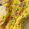 Elegant Slash Neck Vintage Short Puff Sleeve Chic Print Slim Chiffon Dresses French High Street Evening Autumn Mesh Clothing