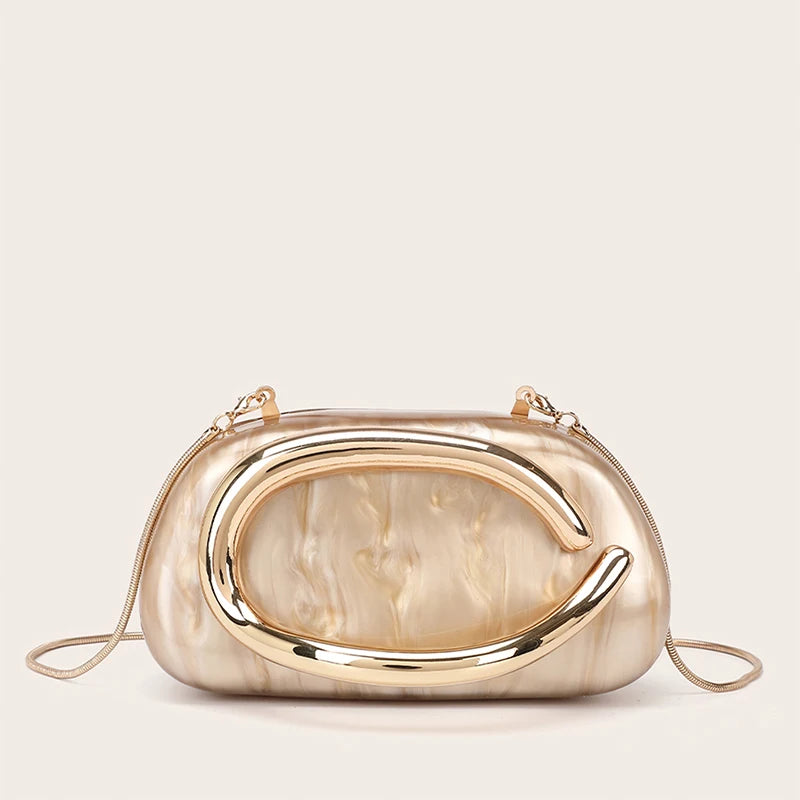 Women Acrylic Clutch Box Handbag Metal Handle Evening Bag Trendy Ladies Shoulder Crossbody Purse for Wedding Prom Cocktail Party