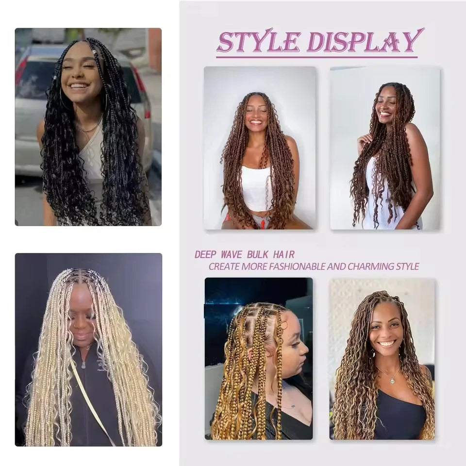 AOSIQUEEN Synthetic Deep Wave Bulk hair For Braiding No Weft Deep Wave For Braiding Micro Faux Braiding Hair for Boho Braids