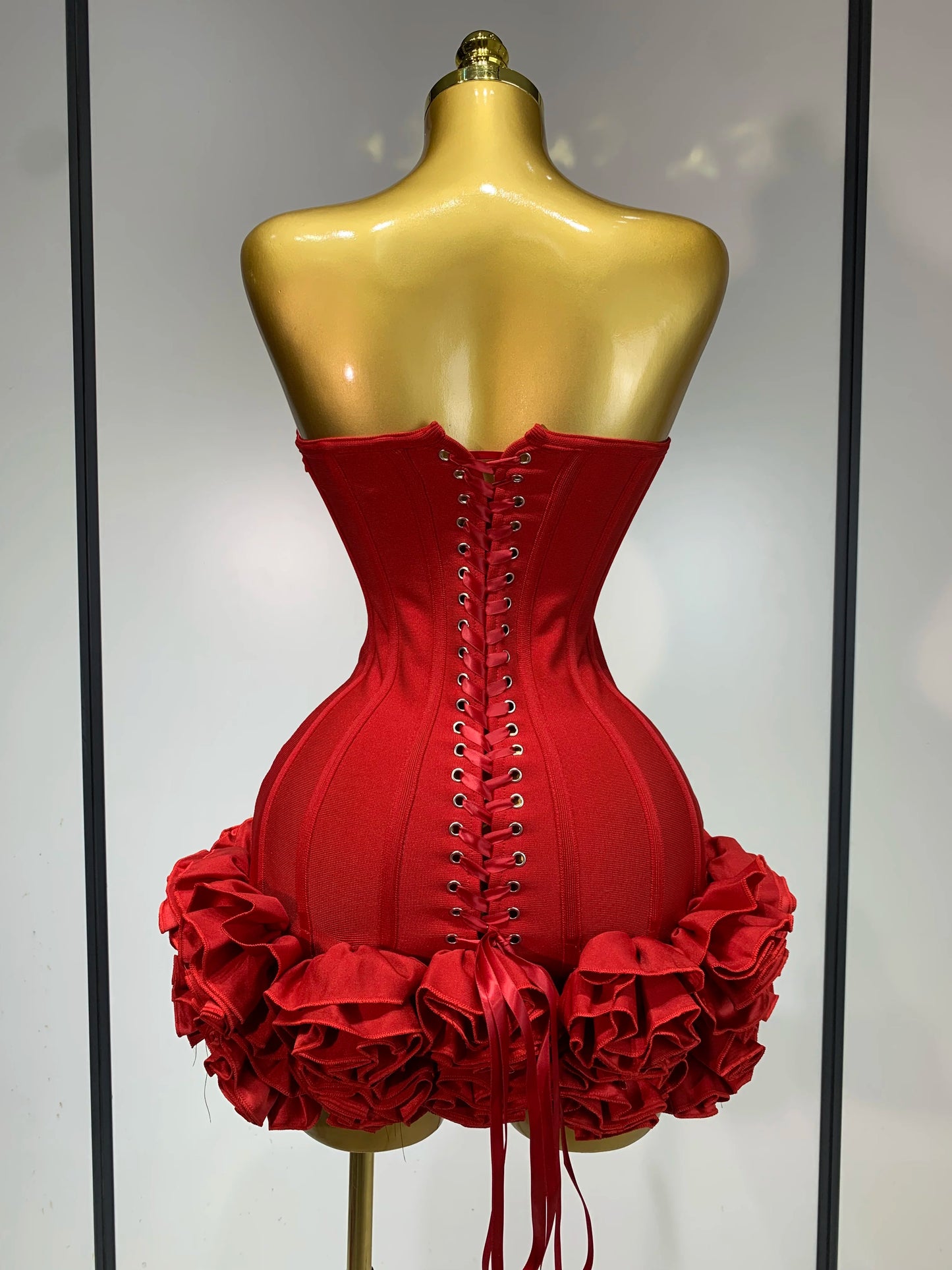 Women Sexy Strapless Flower Prom Gown Mini Dress Celebrity Red Carpet Fashion Evening Party Celebrate Birthday Club Dresses