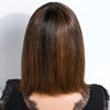 Lekker Chocolate Brown Short Straight Bob 100% Human Hair Wig With Bangs For Women Brazilian Remy Hair Top Lace Glueless Bob Wig