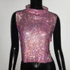 Sexy Rhinestone Backless Party Crop Top Women Glitter Turtleneck TShirt Adjustable Metal Chain Summer Nightculb Diamond Tank Top