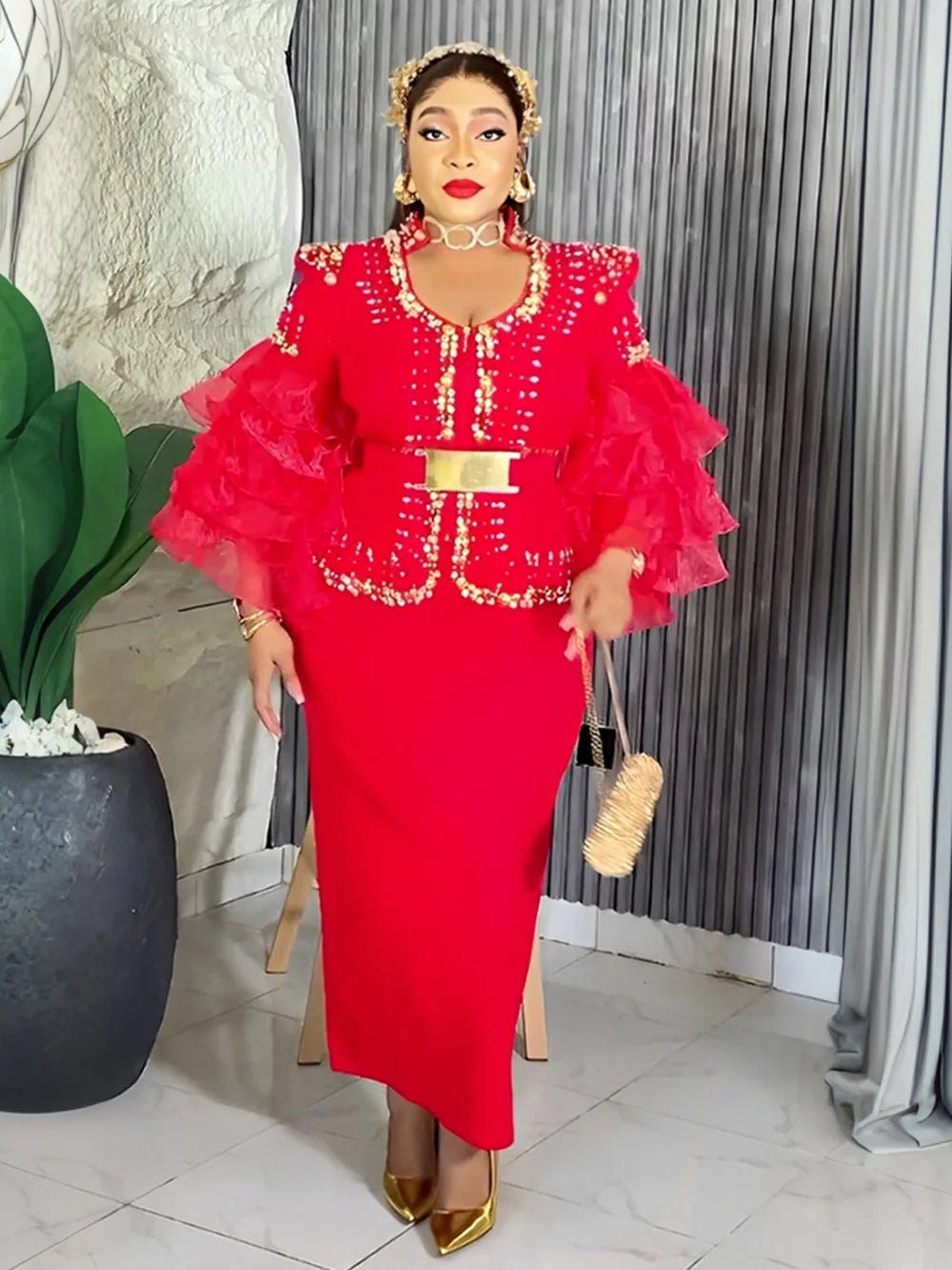 African Dresses for Women 2025 New Fashion Plus Size Sequin Evening Party Long Dress Dashiki Ankara Outfits Robe African Clothes